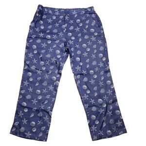 Coldwater Creek Coastal Seashell Blue 100% Linen Pants 16 Petite Pull On Beach
